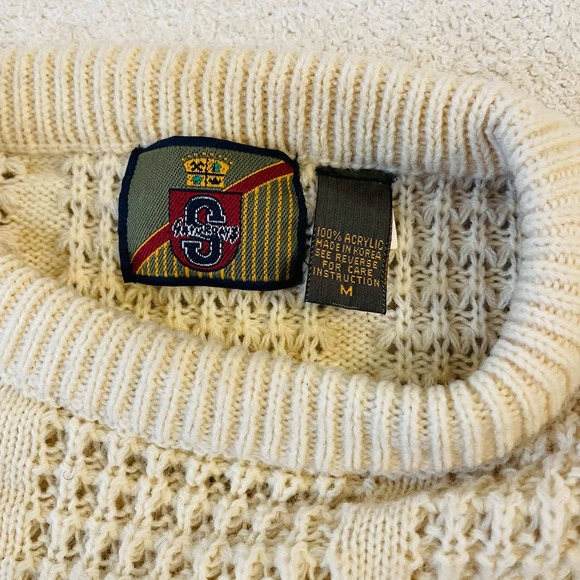Vintage Saturdays Cream Knit Crew Neck Sweater Medium Acrylic Pullover 80s 1988 - Picture 3 of 8
